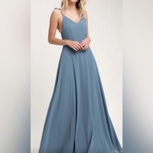 Lulu’s NWT Med Light Blue Spagh Straps Dress W/ String Cross in back Chiffon NWT